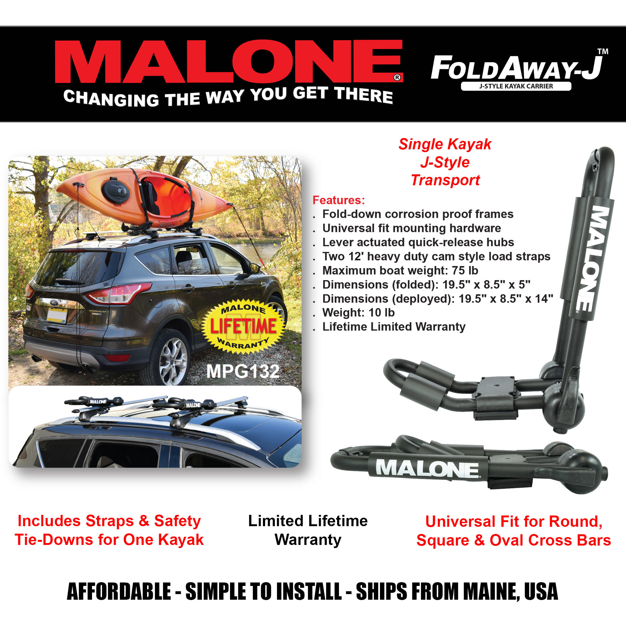 FoldAway-J™ Folding Kayak Carrier